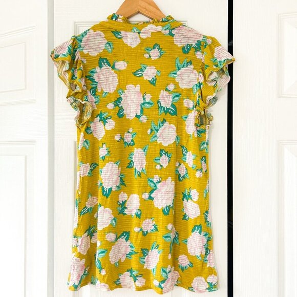 Anthropologie Deletta Mustard Floral Ruffle Sleeve Henley Top Blouse Size Small - Picture 5 of 5